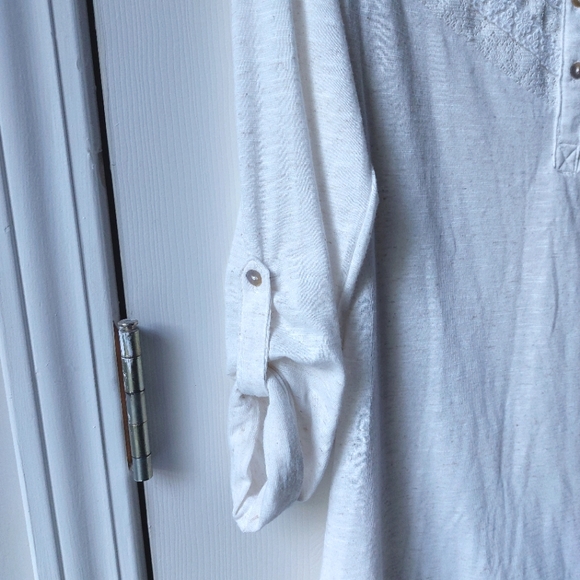 Red Camel - Ivory/Cream Blouse w/ Lace - Roll Tab Sleeves - Picture 4 of 7